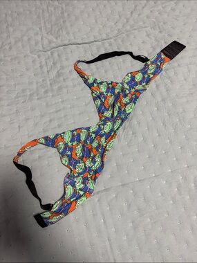 MeUndies Bikini Top in Multicolor Alien Print (Green, Purple, Orange, Blue)
